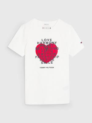 Tommy Hilfiger Valentines Heart Text Print Fantje Majice Bela | TH067TSV