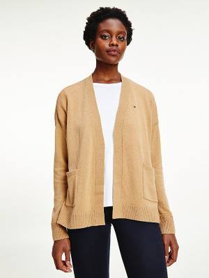 Tommy Hilfiger Wool Open V-Neck Cardigan Ženske Puloverji Rjav | TH329GXZ