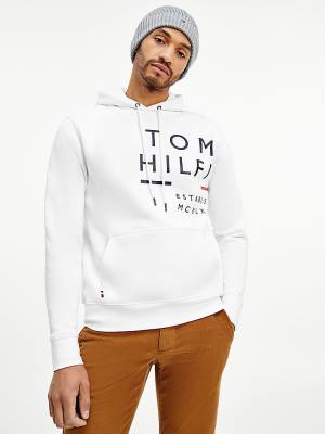 Tommy Hilfiger Wraparound Logo Fleece Moški Pulover s kapuco Bela | TH986KVO