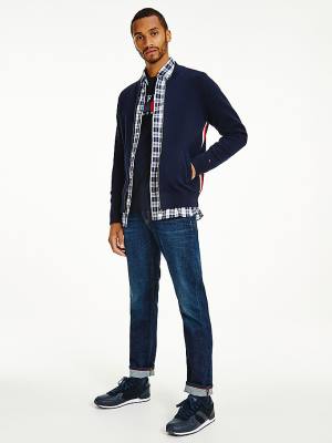 Tommy Hilfiger Zip-Thru Baseball Collar Cardigan Moški Puloverji Modra | TH639KPE