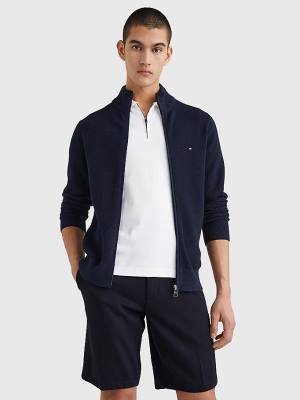 Tommy Hilfiger Zip-Thru High Neck Cardigan Moški Puloverji Modra | TH261GDX