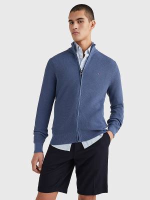 Tommy Hilfiger Zip-Thru High Neck Cardigan Moški Puloverji Modra | TH479MTY