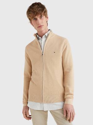 Tommy Hilfiger Zip-Thru High Neck Cardigan Moški Puloverji Bež | TH952UED